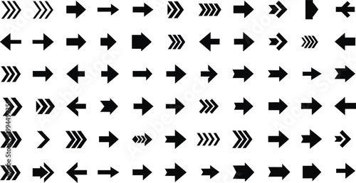 Collection of black arrow icons and directional symbols silhouette style