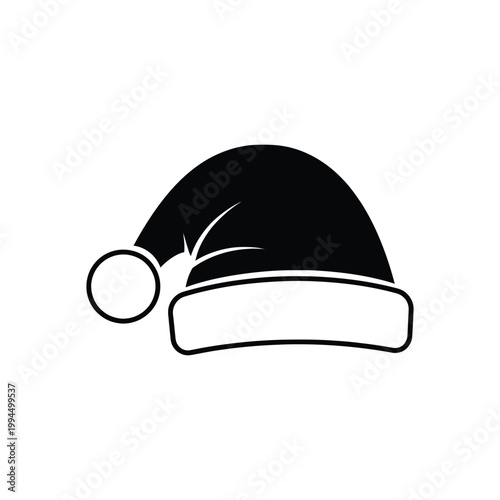 Black santa hat with pom pom icon isolated on white background
