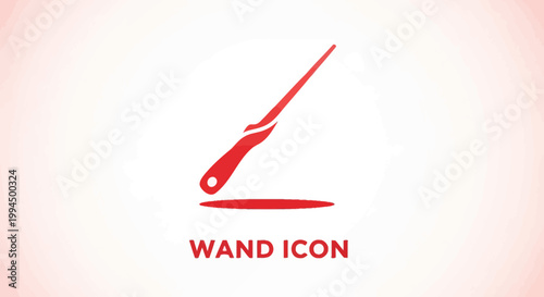 Red Magic Wand Icon on White Background with Shadow.