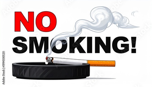 A clear graphic illustration conveying the anti-smoking message with text and a lit cigarette in an ashtray.