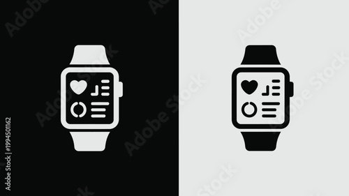 Smartwatch Icons Isolated on Black and White Backgrounds for Technology Concepts