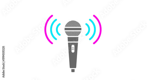 Wireless Microphone with Sound Waves Emitting.