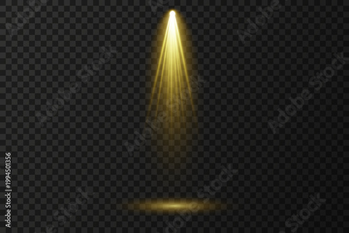 Abstract stage podium with bright spotlights and smoke. Dark room background with concrete floor and light beams. Elegant scene for award ceremony or product launch presentation.