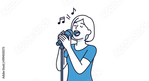Woman Singing into Microphone Energetically.