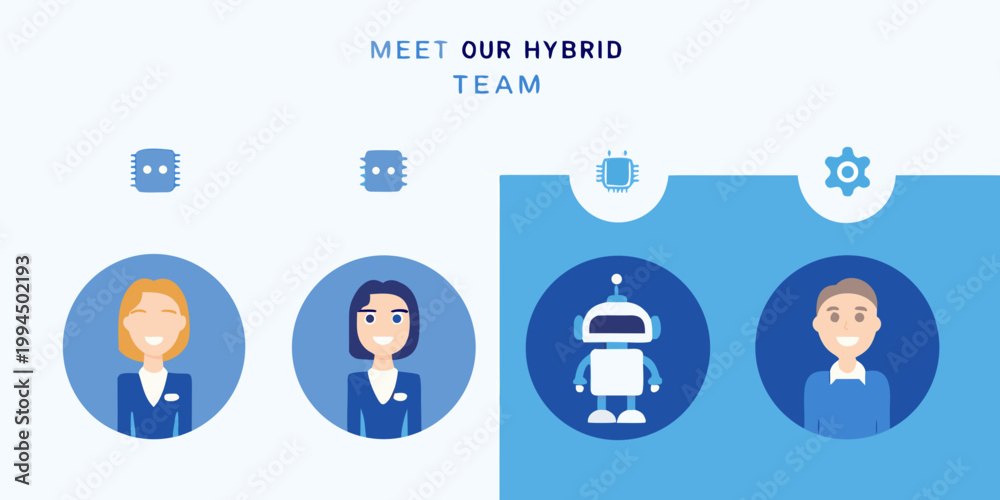 Fototapeta premium Meet our hybrid team people and robots working together