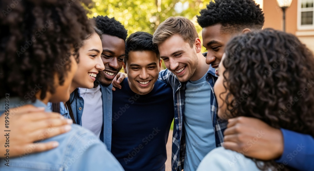 Fototapeta premium Diverse Group of Young Adults Engaging in Outdoor Activity on a Sunny Day