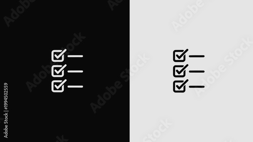 Checklist Icons With Checkmarks On Black And White Backgrounds For Business Concepts