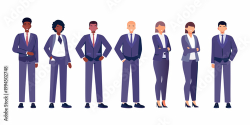 Diverse group of business professionals standing in a confident row