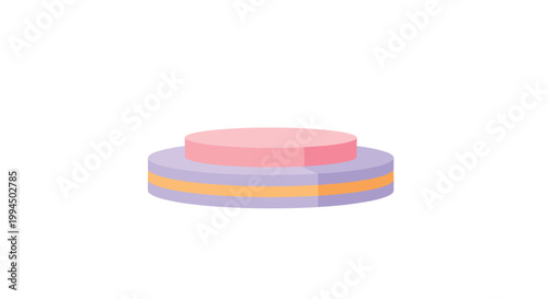 A minimalist two-tiered presentation podium features a soft pink upper platform and a light purple base accented by a thin horizontal golden stripe.