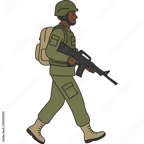Cartoon Soldier Walking Illustration