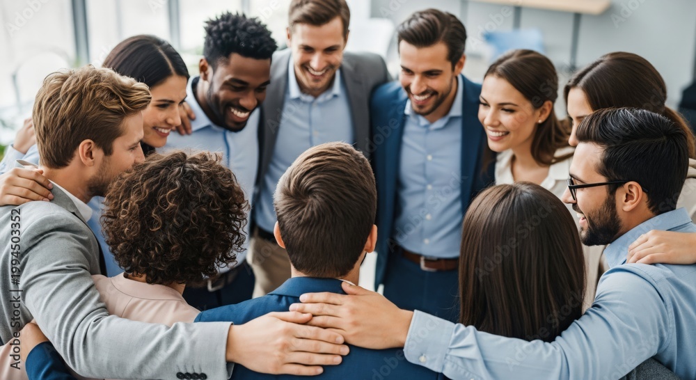 Obraz premium Diverse Group of Professional Adults in Business Attire Collaborating in Modern Office Setting