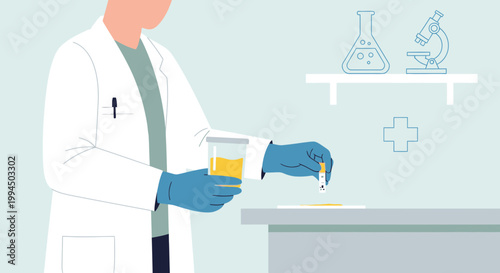 Medical laboratory technician performing urine test, scientific research, healthcare analysis
