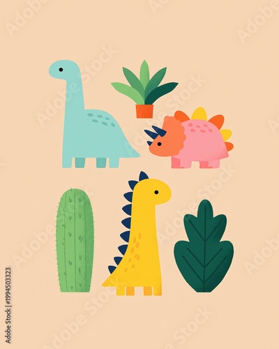 Vibrant Cartoon Illustration of a Diverse Collection of Toys and Plants