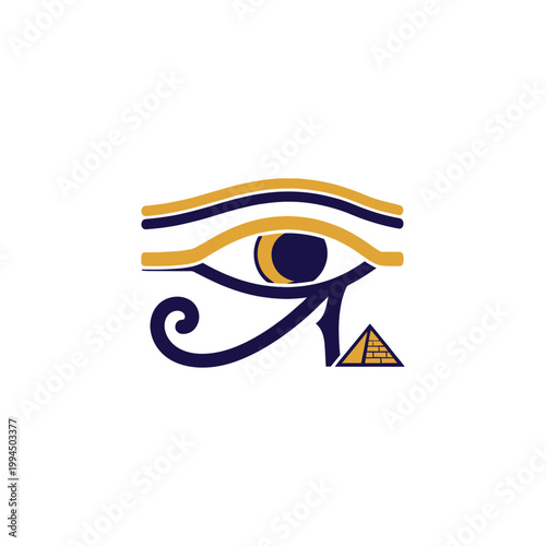 Ancient egyptian eye of horus symbol with pyramid isolated on white background