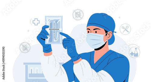 Medical Professional Inspecting Sterile Medical Device in Packaging