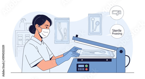 Medical professional sealing sterile packaging for surgical instruments in a cleanroom