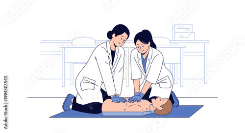 Medical professionals practicing CPR on a mannequin in a classroom setting