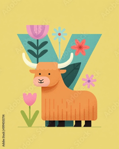 Veggie-Inspired Illustration of a Cow Amidst Nature