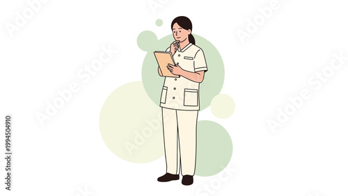 Nurse holding clipboard, thinking, medical professional, healthcare, isolated on white background