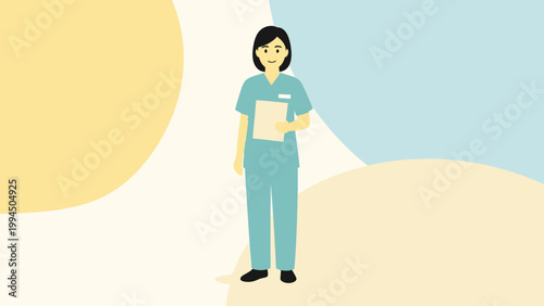 Nurse Holding Document, Flat Illustration, Healthcare Professional, Medical Staff, Clean Background