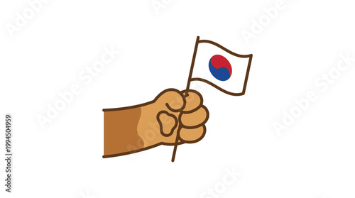 Vibrant illustration of a hand proudly holding a miniature South Korean flag, symbolizing national pride, identity, and unity