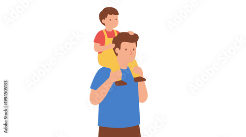 Father carrying a child on his shoulders in a simple illustration