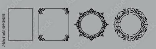 Set of decorative frames Elegant vector element for design in Eastern style, place for text. Floral black and gray frames. Lace illustration for invitations and greeting cards