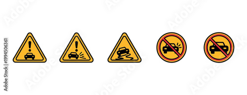 Traffic warning signs with trucks.