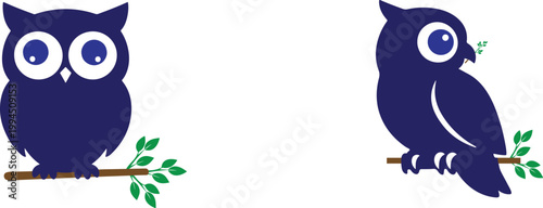 Owl icon vector silhouette, wise bird symbol, minimal nocturnal animal design.