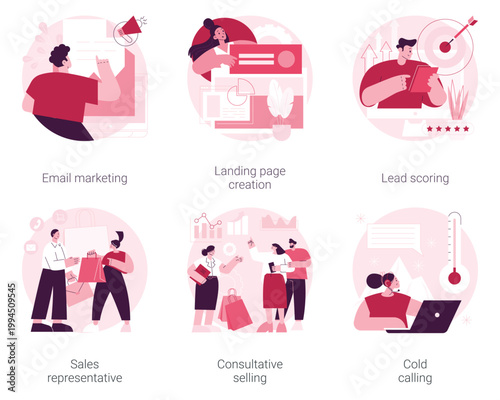 Business marketing and sales process abstract vector illustration set on white background