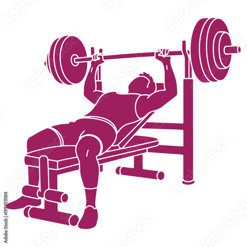 Silhouette of a weightlifter performing bench press exercise on gym equipment isolated fitness concept