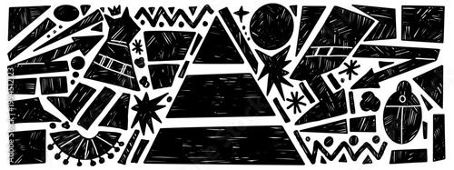 Dense egypt geometric charcoal shape with pencil crayon and abstract figure. Playful egypt design for ancient travel poster and card. Hand drawn vector set with rugged geometric doodle or background.