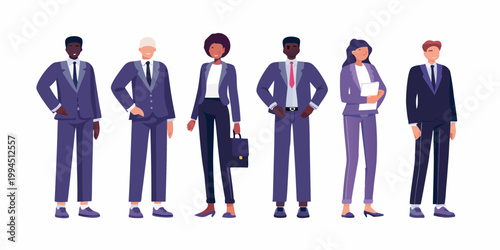 Diverse group of professionals in business attire standing in a row