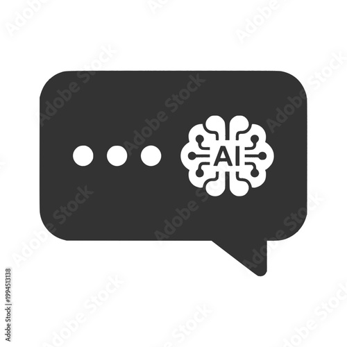 Dark Gray AI Brain Chat Message Bubble Icon Simple Flat Design Chatbot Symbol
