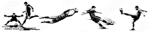 Photos Soccer football players in various action poses like kicking and diving in minim
