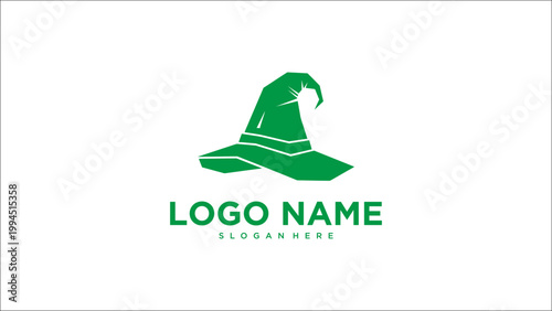 Minimalist Green Witch Hat Logo Design