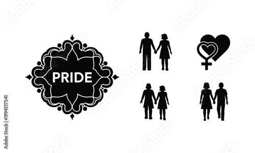 Couple relationship silhouettes and pride emblem vector for community event design graphics.