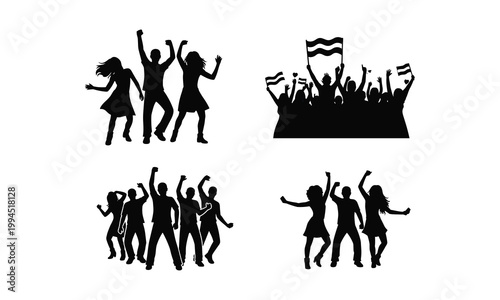 Vector silhouette illustration of people dancing and celebrating party line art design.
