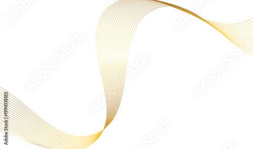 白背景に流れるゴールドのウェーブラインが優雅に交差する高級感あふれる抽象デザイン背景素材、ラグジュアリーで上品なビジネス・広告・ブランディング向けビジュアル