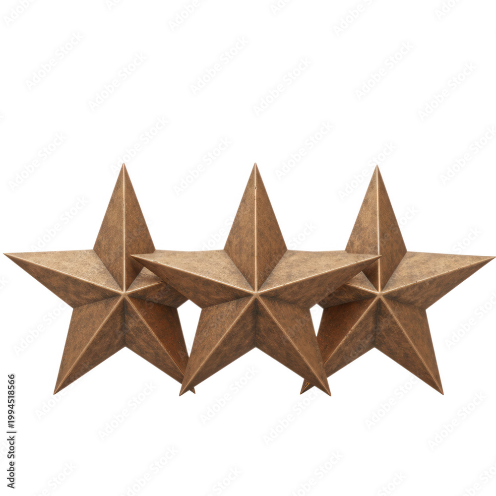 Obraz premium Three bronze stars rating review isolated on transparent background