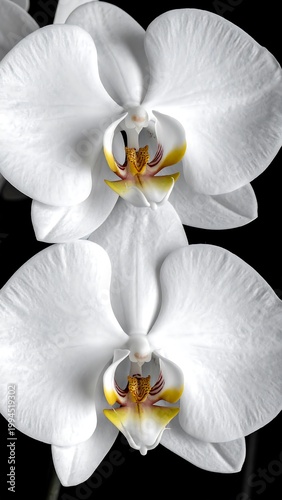Closeup of white orchid flowers bloom.