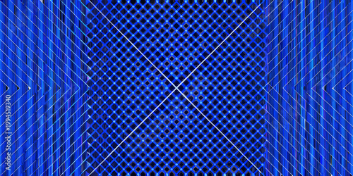 Abstract blue geometric pattern with intersecting diagonal lines and grid
