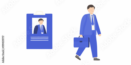 Business professional walking with a briefcase and identification card