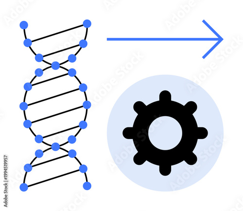 DNA and technology concept. DNA structure transitioning into a gear s biotechnological innovation and scientific advancement. DNA in technology, biotech research, and genetic engineering. Perfect