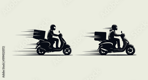 Delivery riders on motor scooters fast.