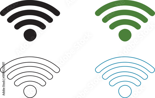 Wi fi signal in black green and blue wifi