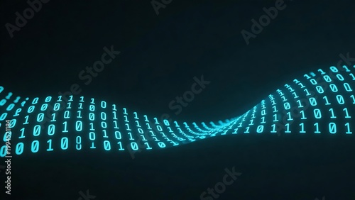 Binary code wave on dark background