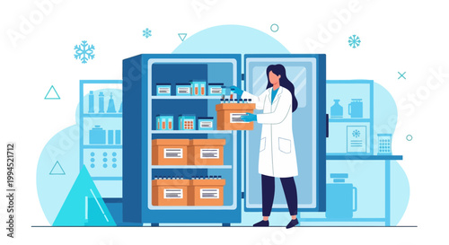 Scientist Organizing Samples in a Freezer in a Laboratory