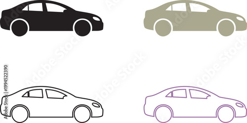 Four cars in different colors and line styles vehicles