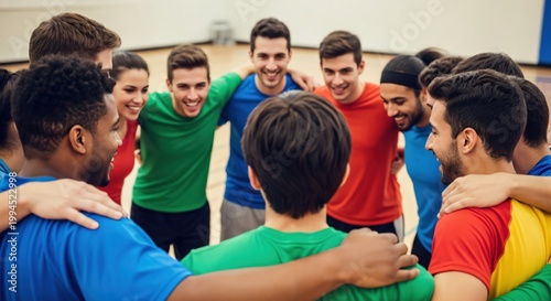 Diverse Male and Female Sports Team in Huddle During Practice Session Collaborating and Motivating Each Other